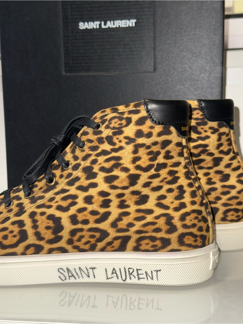 Saint Laurent Leopard Print High-Top Sneakers - New Full Set - Picture 8 of 17